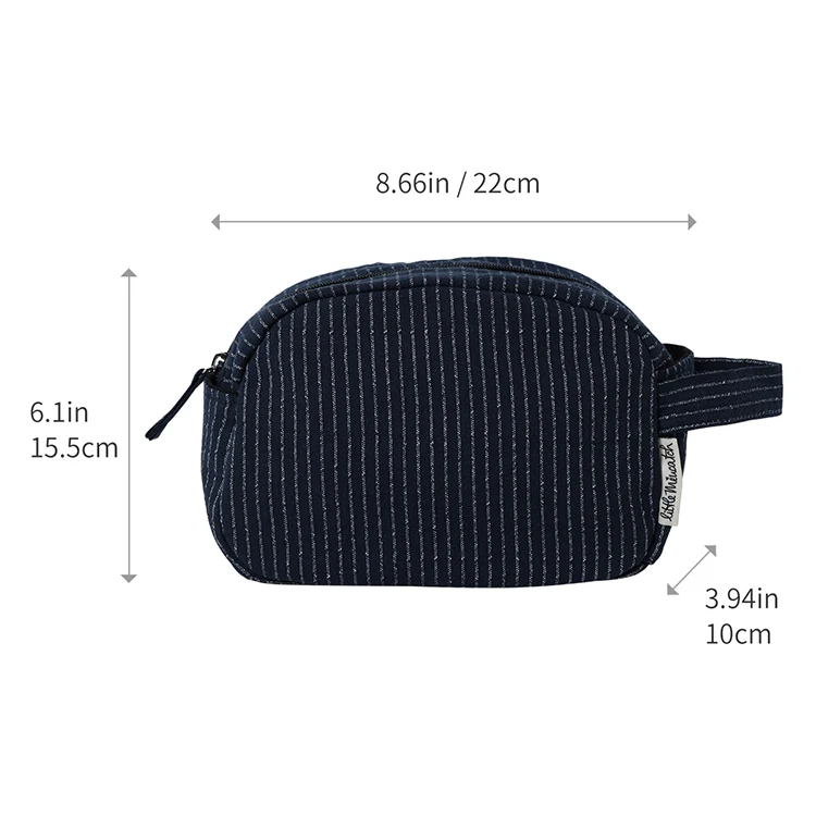 Classic striped large capacity portable cosmetic bag cotton linen fabric dark zipper skin care travel portable storage bag