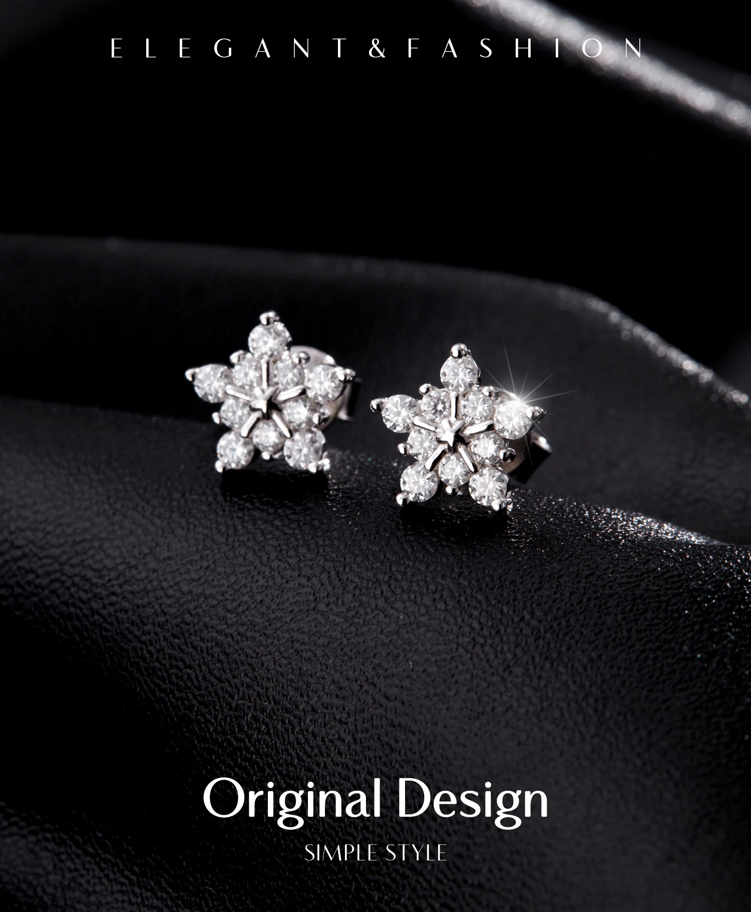 MODIAN D Color Dazzling Moissanite Earrings 925 Sterling Silver Trendy Cute Snowflake Stud Earrings For Women Fine Jewelry