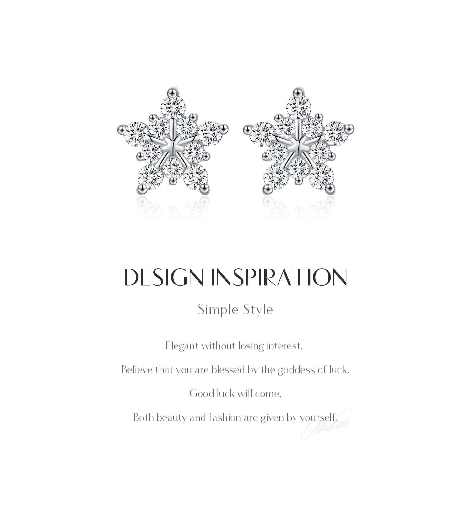 MODIAN D Color Dazzling Moissanite Earrings 925 Sterling Silver Trendy Cute Snowflake Stud Earrings For Women Fine Jewelry