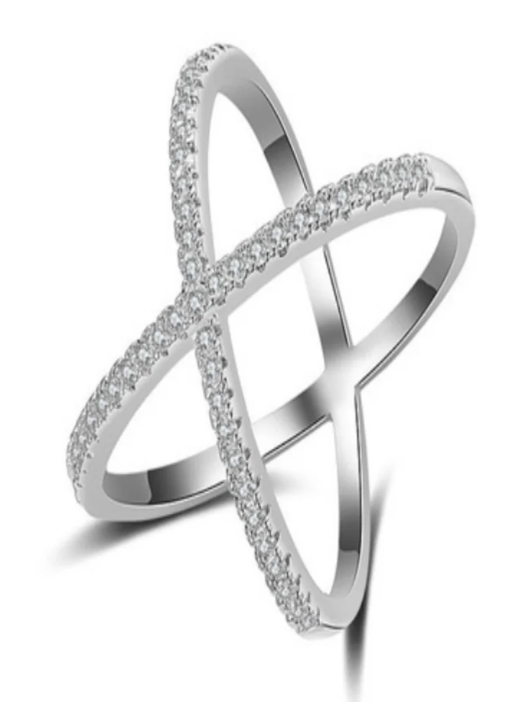 925 Sterling Silver Simple Classic Gorgeous Zircon X-Shaped Ring For Women Engagement Wedding Luxury High Quality Fine Jewelry