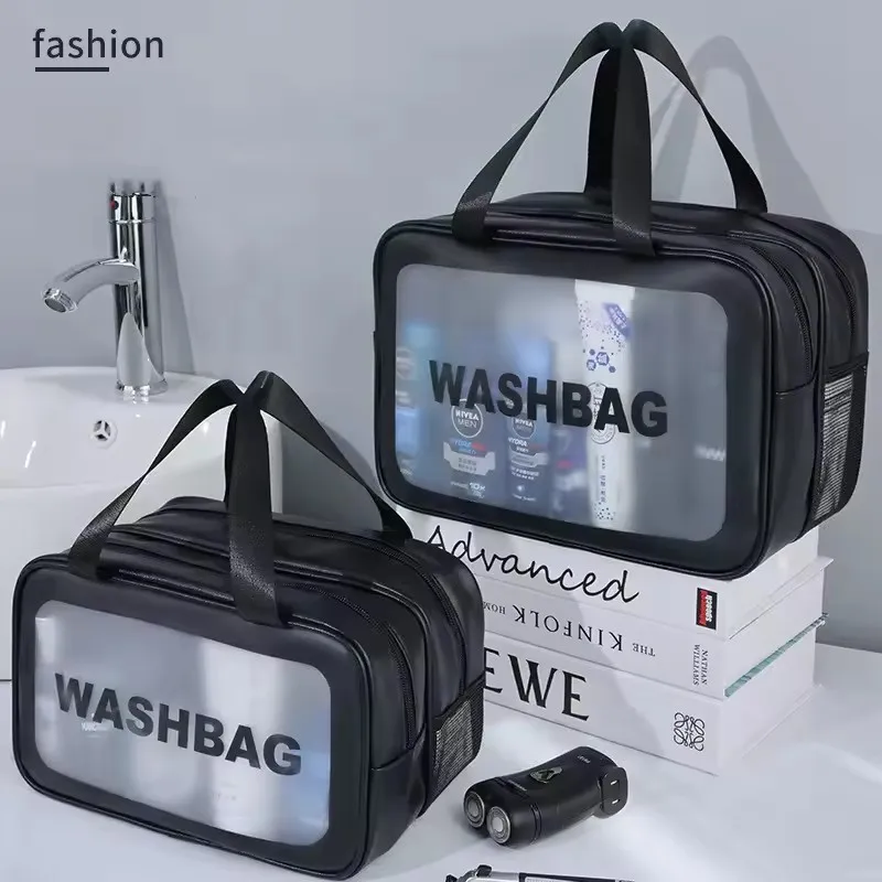 Double Transparent PU Dry-Wet Separation Makeup Bag, Portable Cosmetic Storage Bag for Travel, Fitness & Swimming