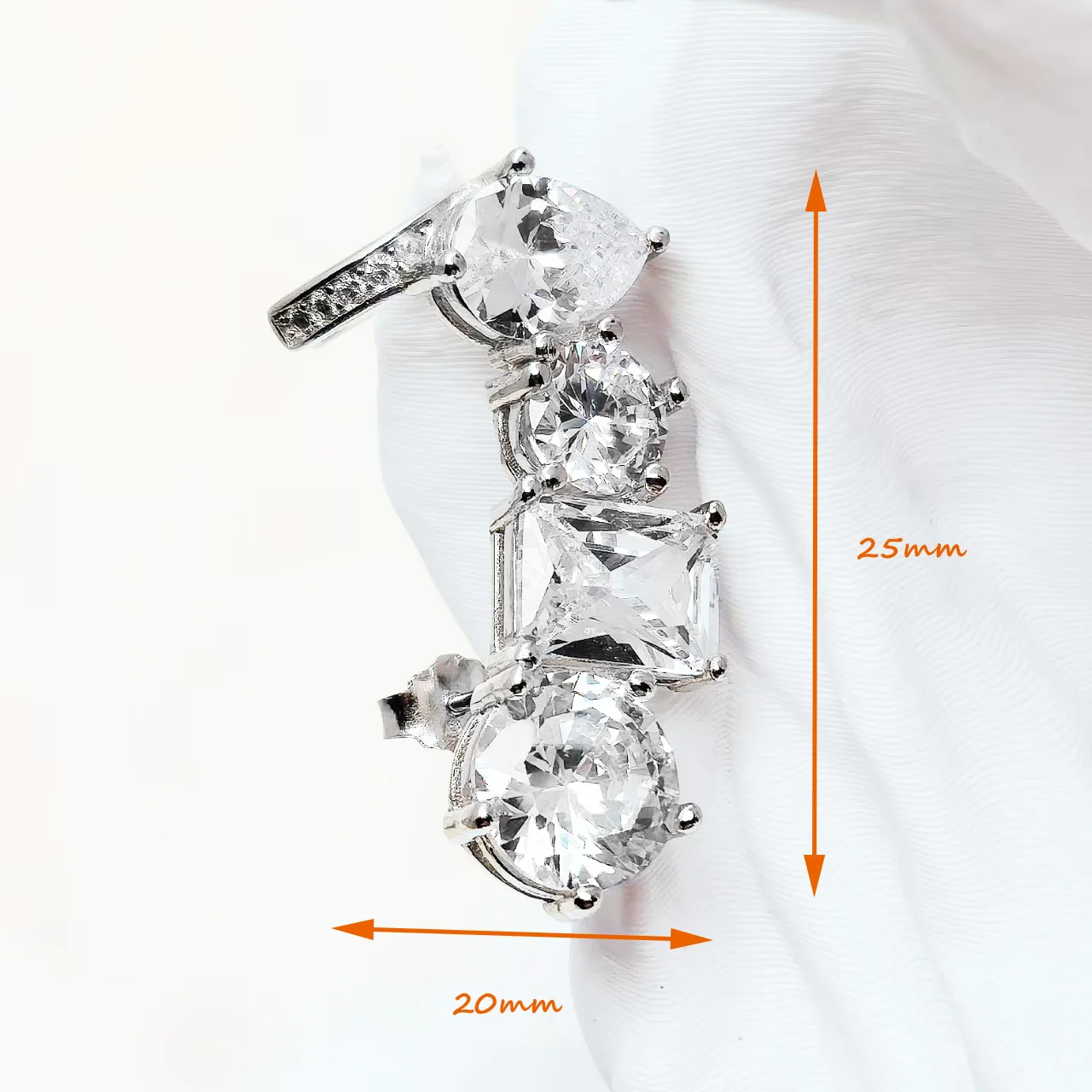 Silver Single Ear Stud Climber Style with White Zircon Europe Glam Fine Jewerly For Women Trendy Gift In 925 Sterling Silver
