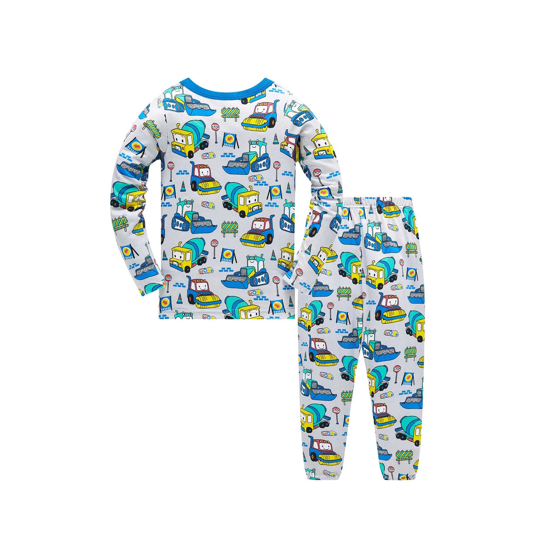 Boys Cartoon Engineering Car Pajamas Set 100% Cotton 2PC Loungewear Long Sleeve Elastic Cuffs Soft Sleepwear For Kids 1-8 Years