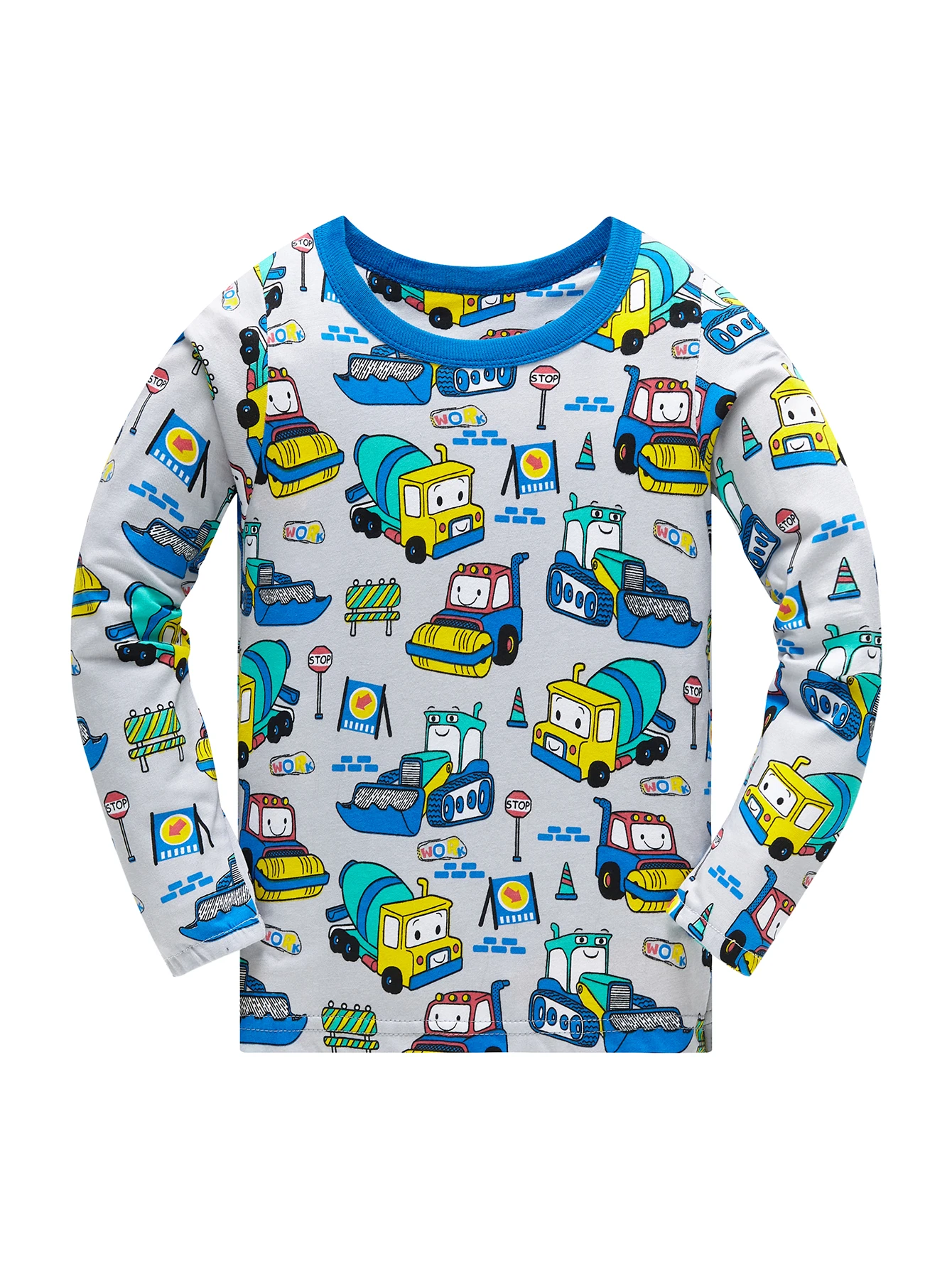 Boys Cartoon Engineering Car Pajamas Set 100% Cotton 2PC Loungewear Long Sleeve Elastic Cuffs Soft Sleepwear For Kids 1-8 Years