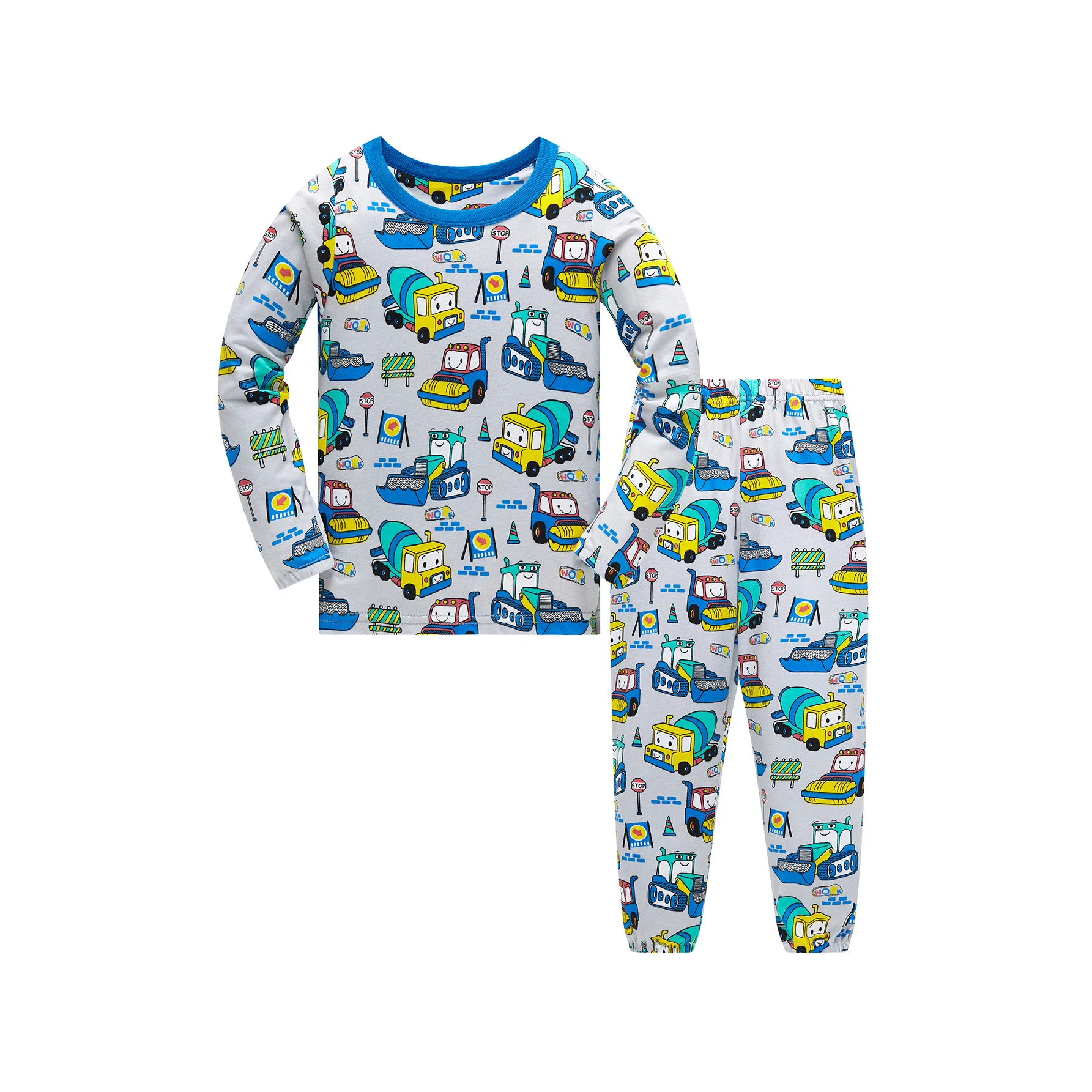 Boys Cartoon Engineering Car Pajamas Set 100% Cotton 2PC Loungewear Long Sleeve Elastic Cuffs Soft Sleepwear For Kids 1-8 Years