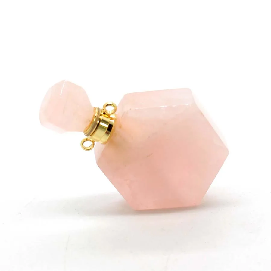 Natural Amethyst Crystal Hexagon Stone Perfume Bottle Pendant Necklace For Women Quartz Gemstone Essential Oil Diffuser Jewelry
