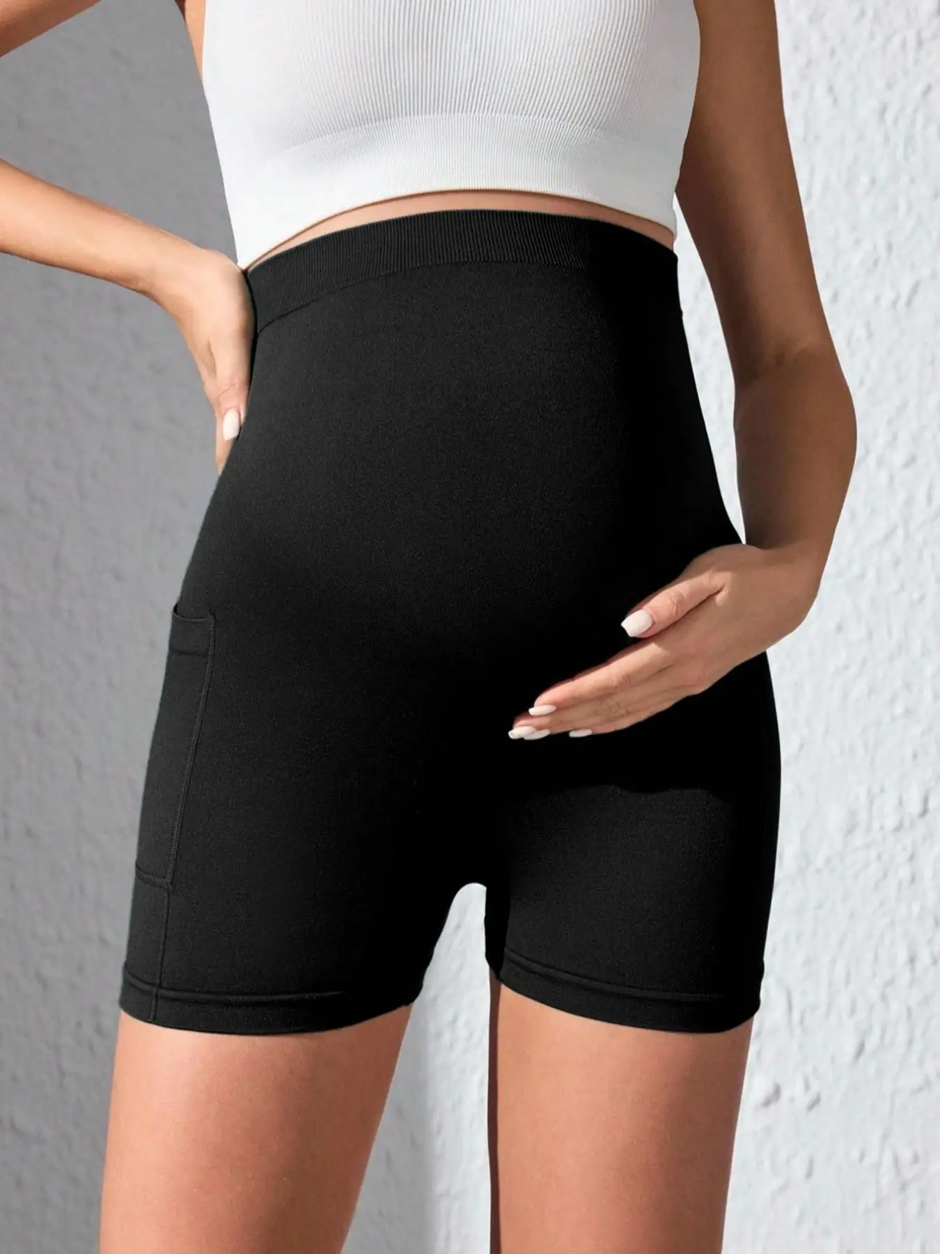 Womens Maternity Yoga Shorts Over The Belly Pregnancy Workout Athletic Biker Shorts With Pockets