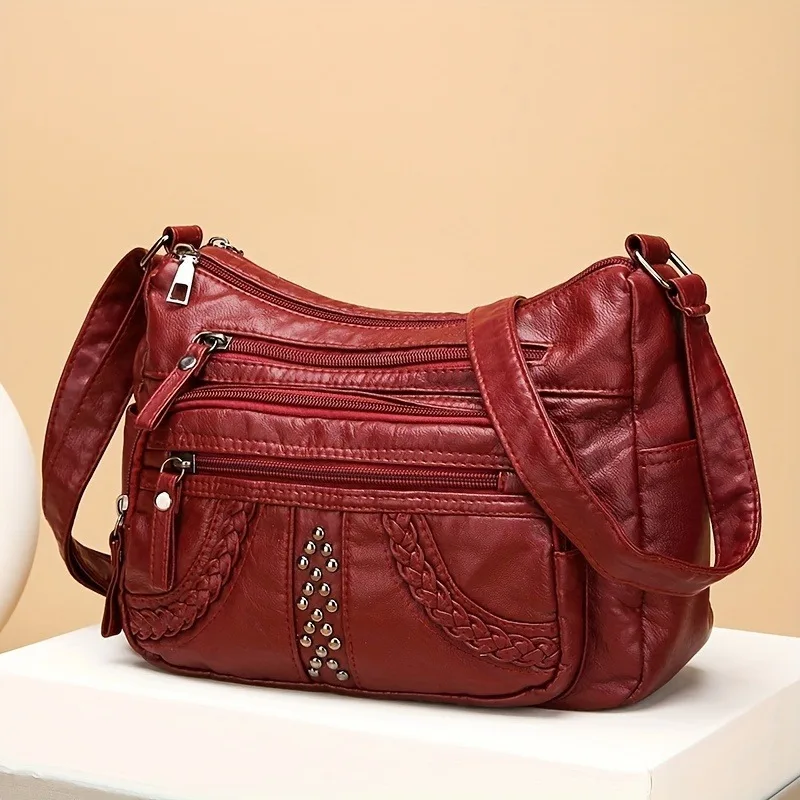 1pcs PU Leather Soft Multi-Pocket Crossbody Bag Large Capacity Minimalist Casual Shoulder Fashionable shoulder bag