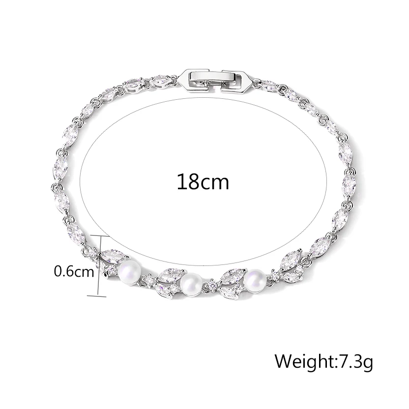 ZAKOL New Classic Leaf Zircon Imitation Pearl Charm Bracelets for Women Wedding Bride Bracelet Female Stylish Jewelry