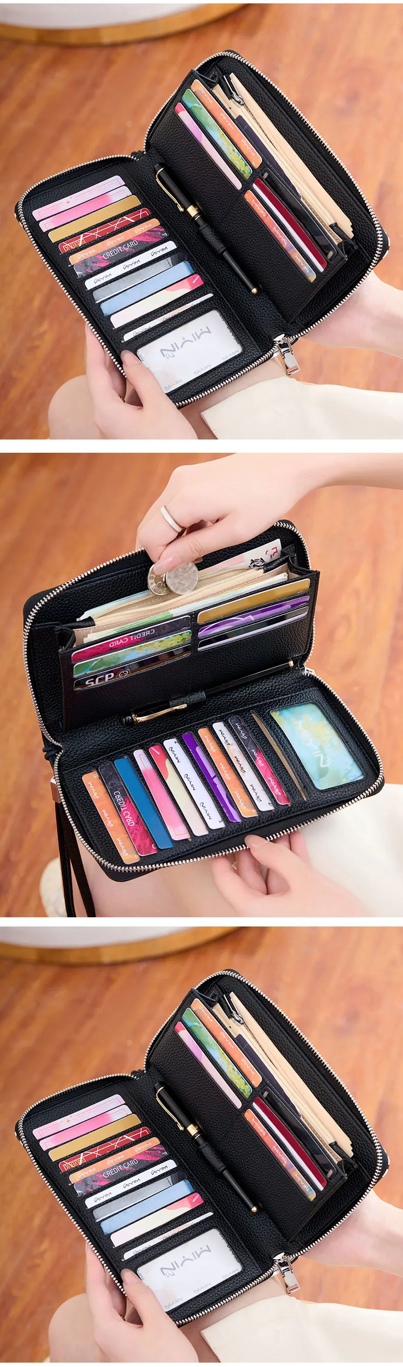 MIYIN Women Wallet RFID Blocking High Quality PU Leather Zipper Wallet Large Capacity Long Wallet Credit Card Clutch Wristlet Wa