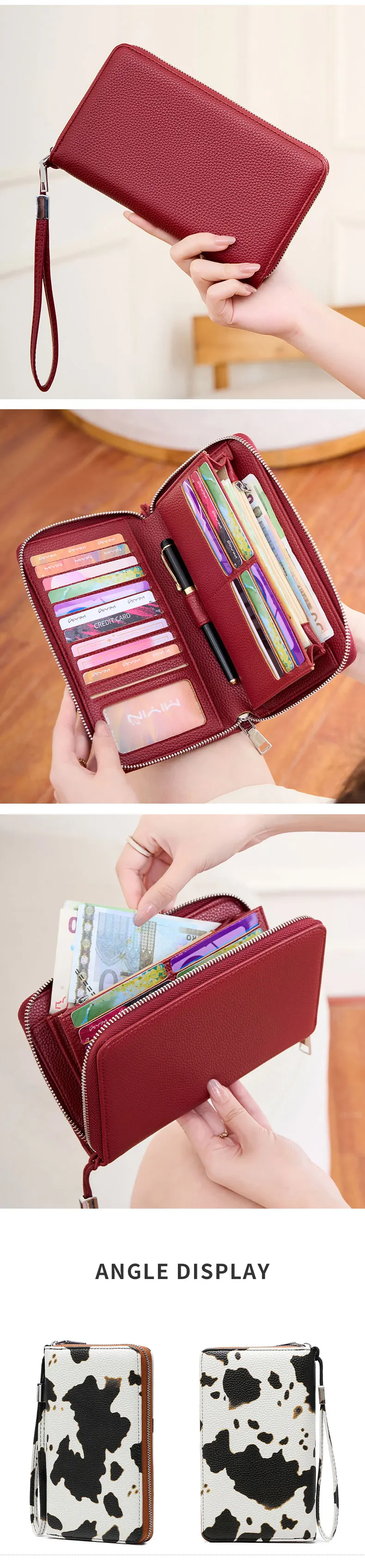 MIYIN Women Wallet RFID Blocking High Quality PU Leather Zipper Wallet Large Capacity Long Wallet Credit Card Clutch Wristlet Wa