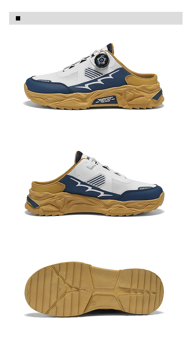 Men's Korean Casual Breathable Casual Shoes Summer Soft-Sole Anti-Slip Youth Half-Slippers Rotating Shoelaces Sports Tide Shoes