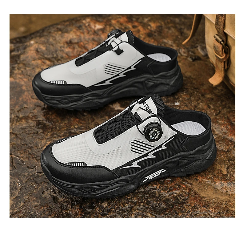 Men's Korean Casual Breathable Casual Shoes Summer Soft-Sole Anti-Slip Youth Half-Slippers Rotating Shoelaces Sports Tide Shoes