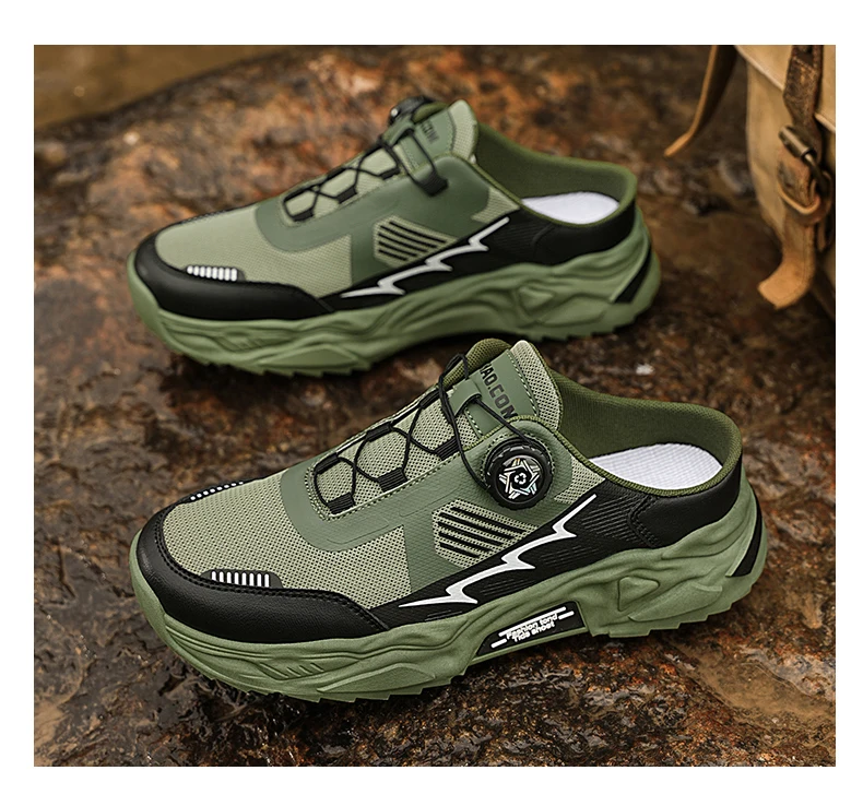 Men's Korean Casual Breathable Casual Shoes Summer Soft-Sole Anti-Slip Youth Half-Slippers Rotating Shoelaces Sports Tide Shoes
