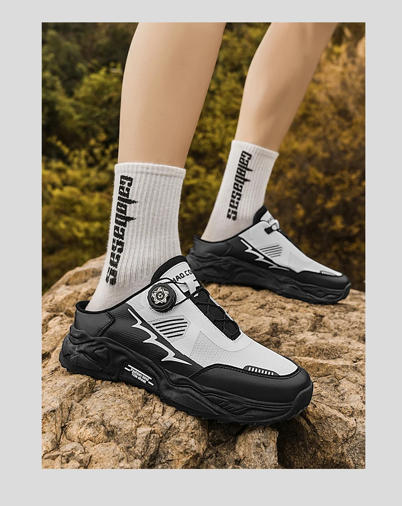 Men's Korean Casual Breathable Casual Shoes Summer Soft-Sole Anti-Slip Youth Half-Slippers Rotating Shoelaces Sports Tide Shoes