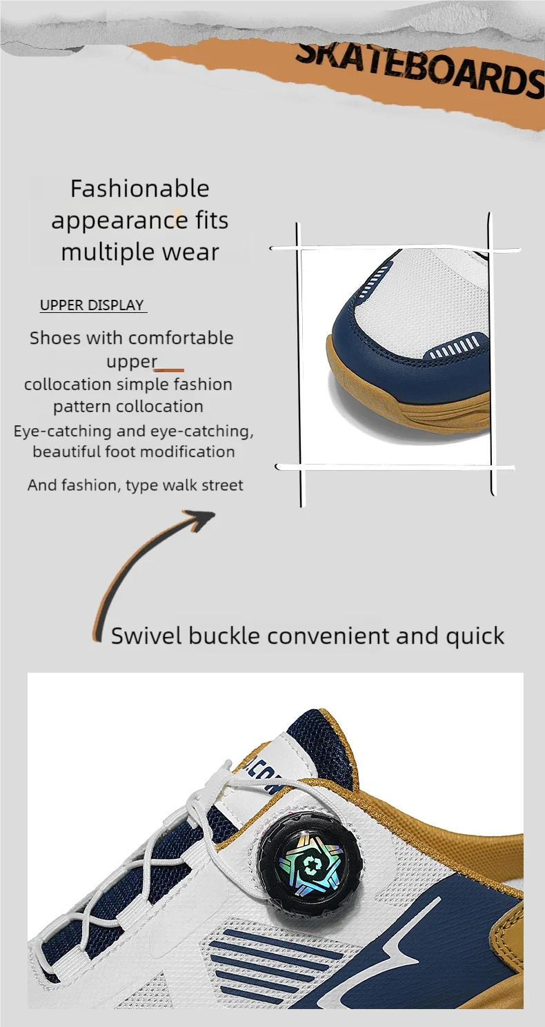 Men's Korean Casual Breathable Casual Shoes Summer Soft-Sole Anti-Slip Youth Half-Slippers Rotating Shoelaces Sports Tide Shoes