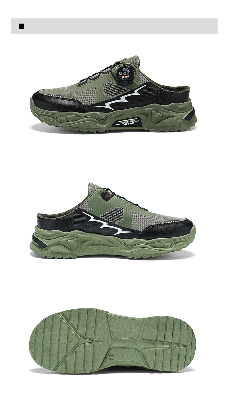 Men's Korean Casual Breathable Casual Shoes Summer Soft-Sole Anti-Slip Youth Half-Slippers Rotating Shoelaces Sports Tide Shoes