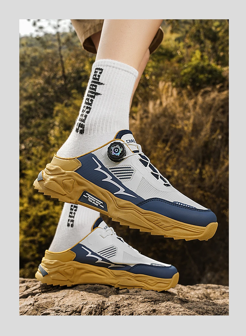 Men's Korean Casual Breathable Casual Shoes Summer Soft-Sole Anti-Slip Youth Half-Slippers Rotating Shoelaces Sports Tide Shoes