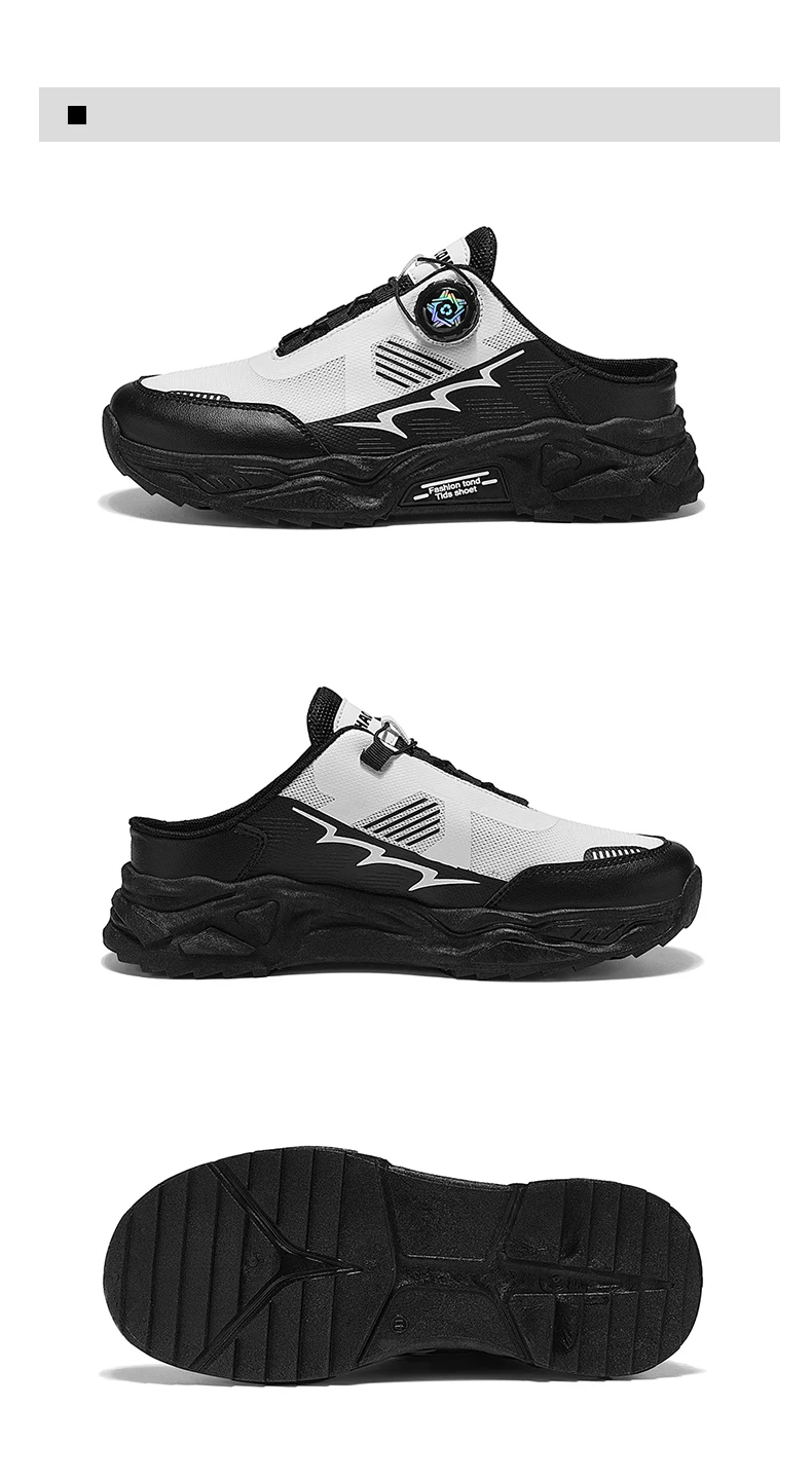 Men's Korean Casual Breathable Casual Shoes Summer Soft-Sole Anti-Slip Youth Half-Slippers Rotating Shoelaces Sports Tide Shoes