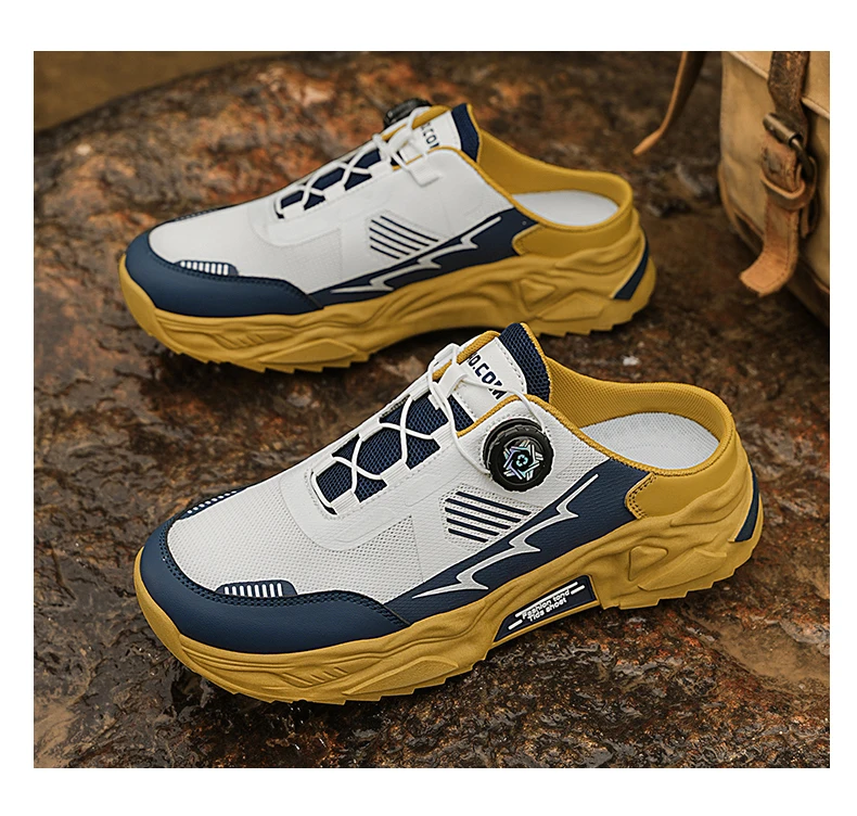 Men's Korean Casual Breathable Casual Shoes Summer Soft-Sole Anti-Slip Youth Half-Slippers Rotating Shoelaces Sports Tide Shoes