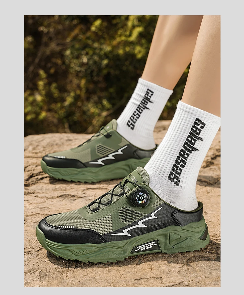 Men's Korean Casual Breathable Casual Shoes Summer Soft-Sole Anti-Slip Youth Half-Slippers Rotating Shoelaces Sports Tide Shoes