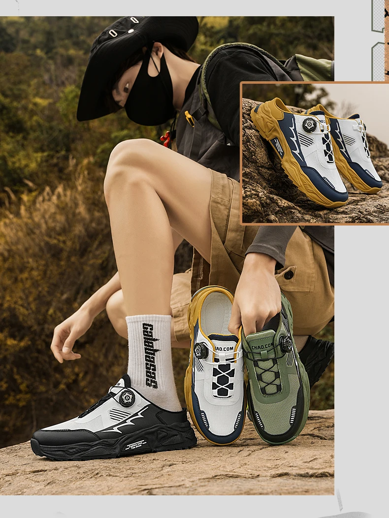Men's Korean Casual Breathable Casual Shoes Summer Soft-Sole Anti-Slip Youth Half-Slippers Rotating Shoelaces Sports Tide Shoes