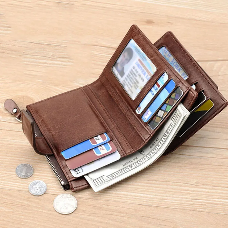 Artificial Leather Men's Wallet Luxury Short RFID Card Holder for Men Zipper Coin Purse Portable Wallets for Men Billfold