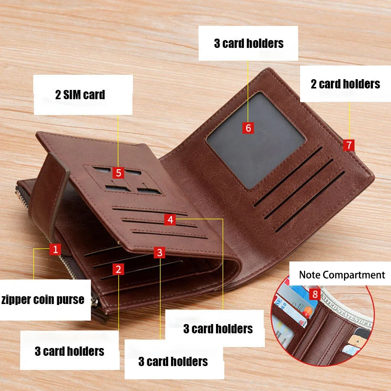 Artificial Leather Men's Wallet Luxury Short RFID Card Holder for Men Zipper Coin Purse Portable Wallets for Men Billfold