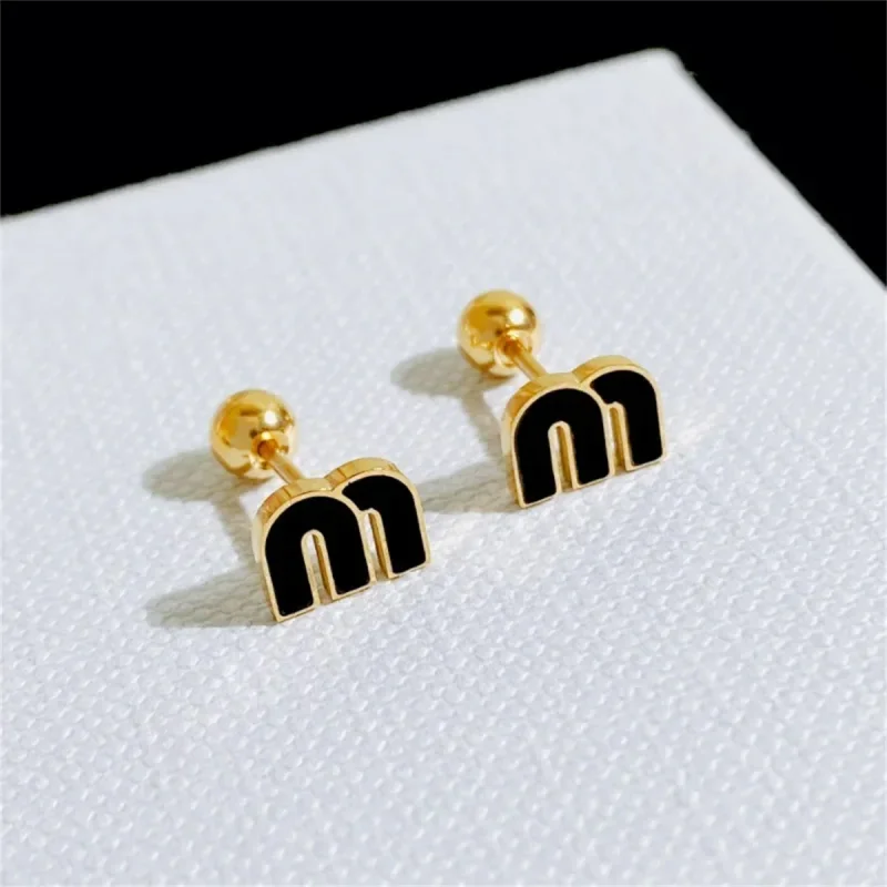 EVISPOL 18K Gold-plated Titanium Steel Letter M Zerconia Stud Earrings for Women Delicate Tiny Earrings Piercing Jewelry Gift