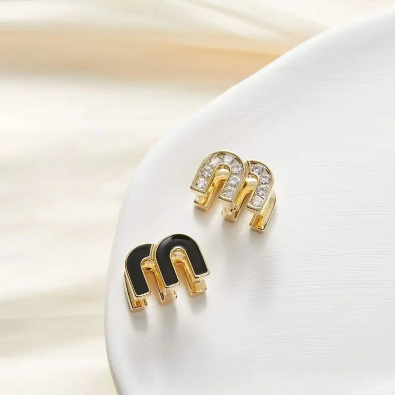 EVISPOL 18K Gold-plated Titanium Steel Letter M Zerconia Stud Earrings for Women Delicate Tiny Earrings Piercing Jewelry Gift