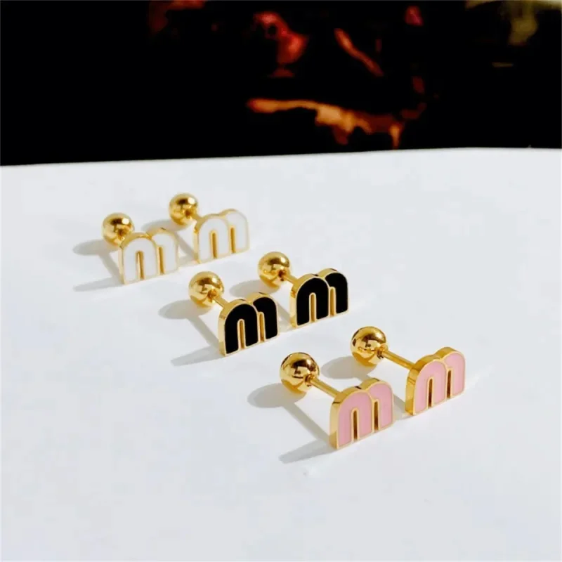 EVISPOL 18K Gold-plated Titanium Steel Letter M Zerconia Stud Earrings for Women Delicate Tiny Earrings Piercing Jewelry Gift