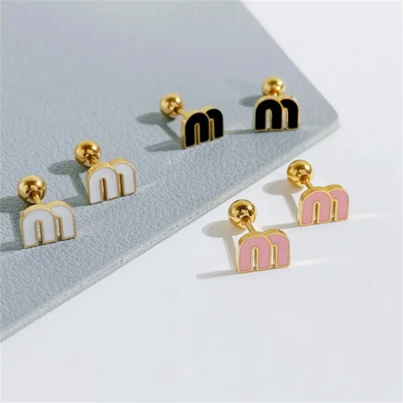 EVISPOL 18K Gold-plated Titanium Steel Letter M Zerconia Stud Earrings for Women Delicate Tiny Earrings Piercing Jewelry Gift