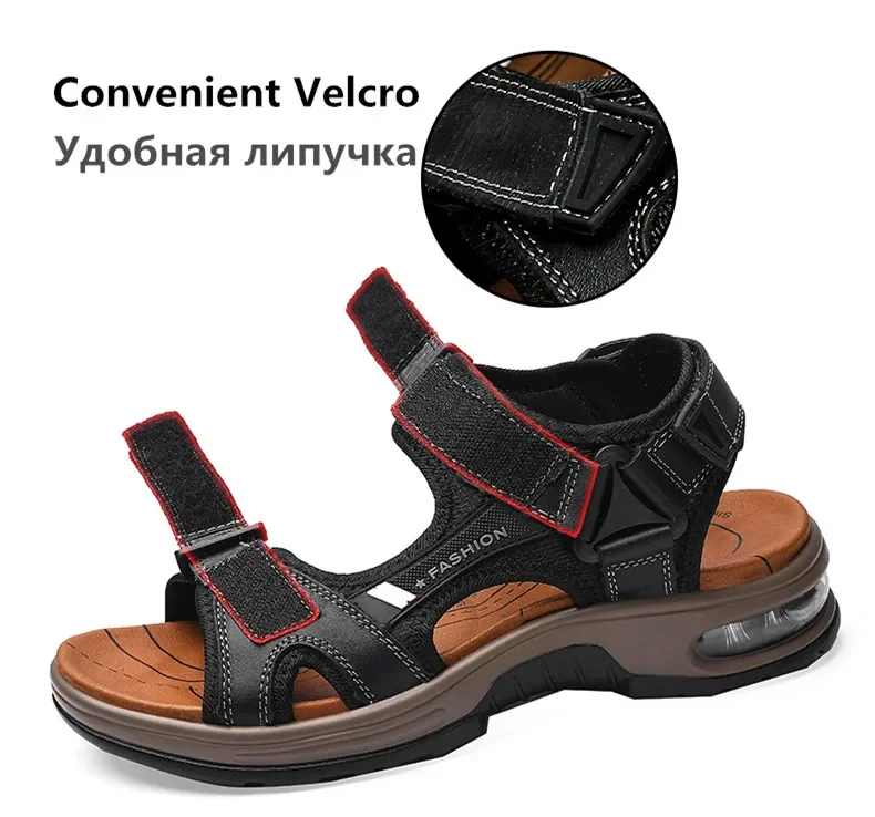New Summer Genuine Leather Men Sandals Fashion Design Breathable Casual Shoes Men Soft Bottom Outdoor Beach Sandals Big Size 46