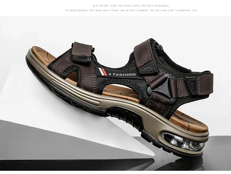 New Summer Genuine Leather Men Sandals Fashion Design Breathable Casual Shoes Men Soft Bottom Outdoor Beach Sandals Big Size 46