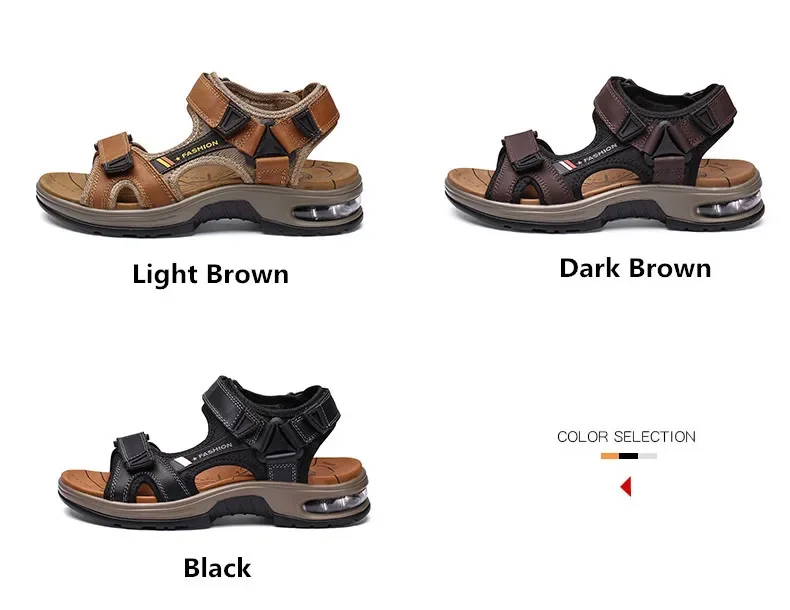 New Summer Genuine Leather Men Sandals Fashion Design Breathable Casual Shoes Men Soft Bottom Outdoor Beach Sandals Big Size 46