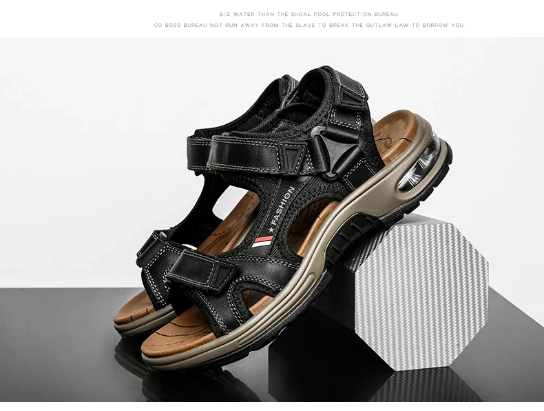 New Summer Genuine Leather Men Sandals Fashion Design Breathable Casual Shoes Men Soft Bottom Outdoor Beach Sandals Big Size 46