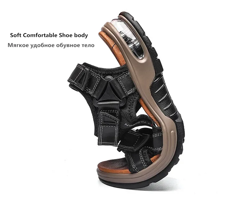 New Summer Genuine Leather Men Sandals Fashion Design Breathable Casual Shoes Men Soft Bottom Outdoor Beach Sandals Big Size 46