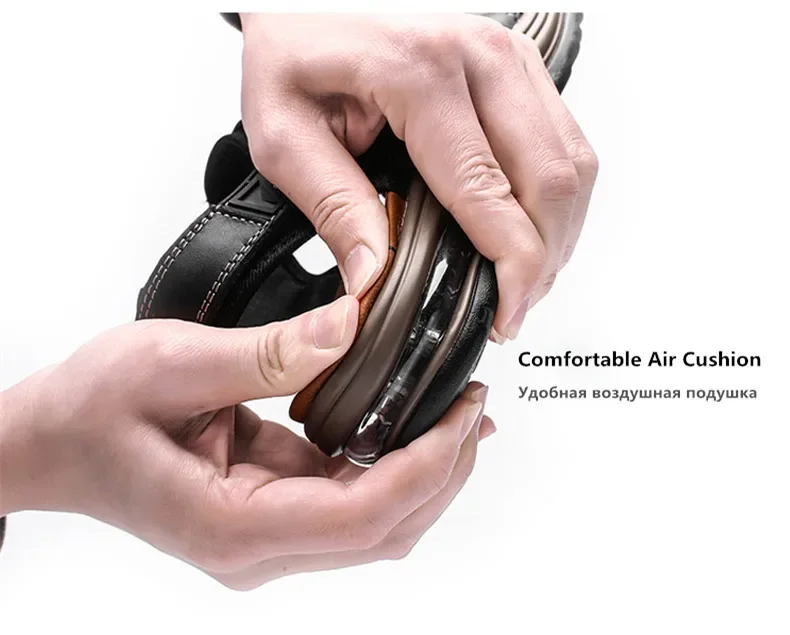 New Summer Genuine Leather Men Sandals Fashion Design Breathable Casual Shoes Men Soft Bottom Outdoor Beach Sandals Big Size 46