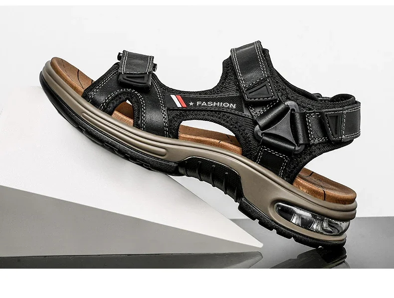 New Summer Genuine Leather Men Sandals Fashion Design Breathable Casual Shoes Men Soft Bottom Outdoor Beach Sandals Big Size 46