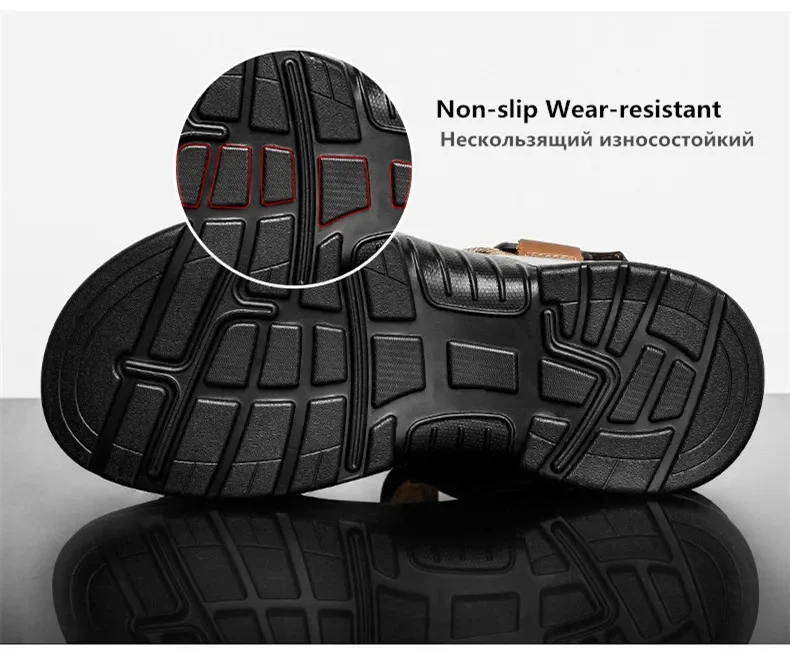 New Summer Genuine Leather Men Sandals Fashion Design Breathable Casual Shoes Men Soft Bottom Outdoor Beach Sandals Big Size 46