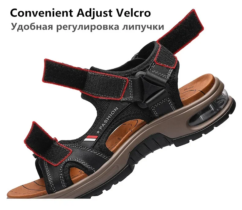 New Summer Genuine Leather Men Sandals Fashion Design Breathable Casual Shoes Men Soft Bottom Outdoor Beach Sandals Big Size 46