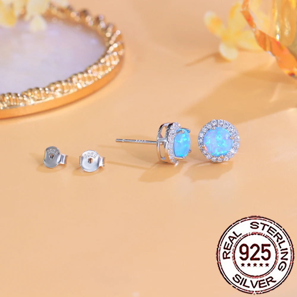 CWWZircons Sterling Silver 925 New Fashion Blue Mystical Opal Big Round Stud Earrings for Women Wedding Decor Fine Jewelry SE121