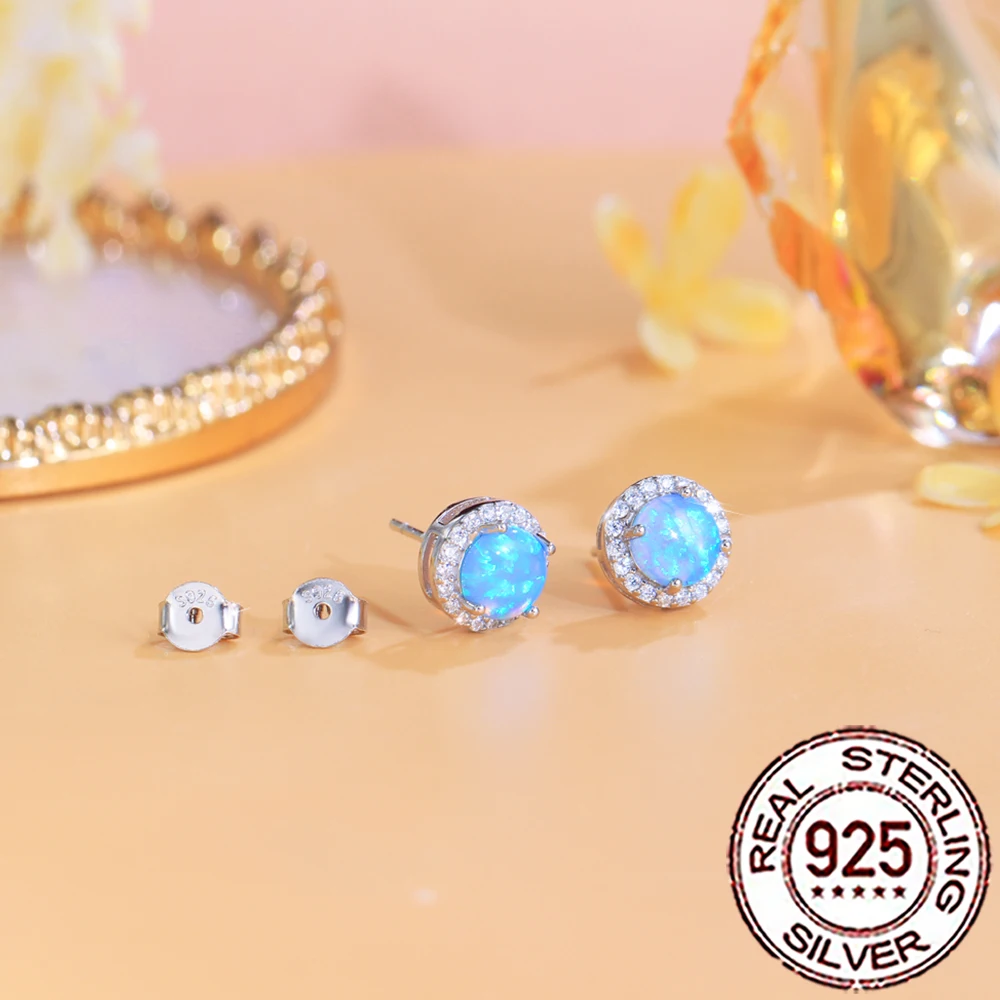 CWWZircons Sterling Silver 925 New Fashion Blue Mystical Opal Big Round Stud Earrings for Women Wedding Decor Fine Jewelry SE121