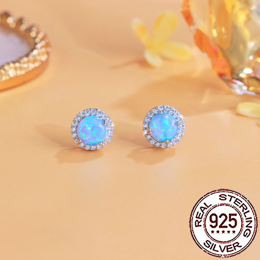 CWWZircons Sterling Silver 925 New Fashion Blue Mystical Opal Big Round Stud Earrings for Women Wedding Decor Fine Jewelry SE121