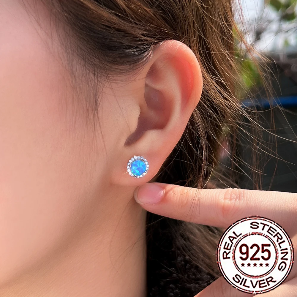 CWWZircons Sterling Silver 925 New Fashion Blue Mystical Opal Big Round Stud Earrings for Women Wedding Decor Fine Jewelry SE121