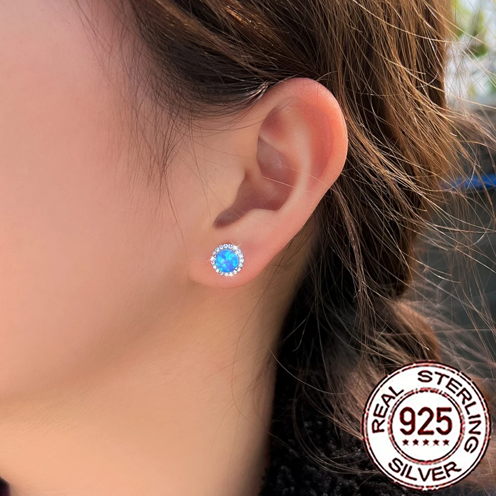 CWWZircons Sterling Silver 925 New Fashion Blue Mystical Opal Big Round Stud Earrings for Women Wedding Decor Fine Jewelry SE121