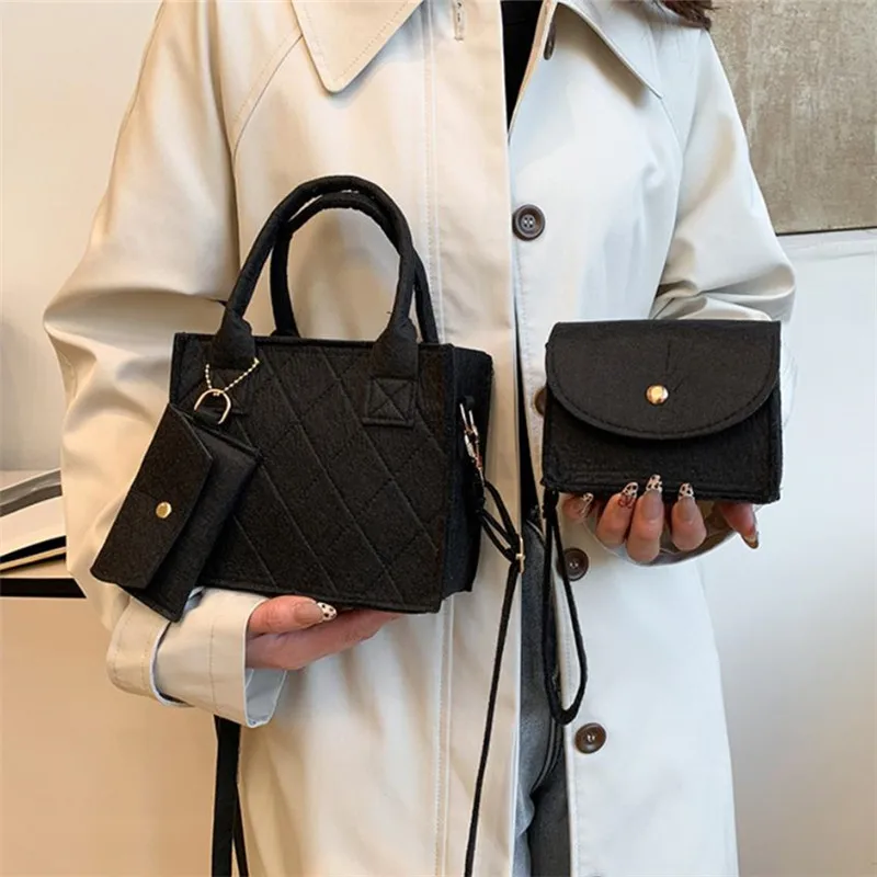 3pcs/set Embossed Women's Handbag Stylish Crossbody Bag Clutch and Wallet, Solid Color Square Shoulder Bag, Fabric for Daily Use