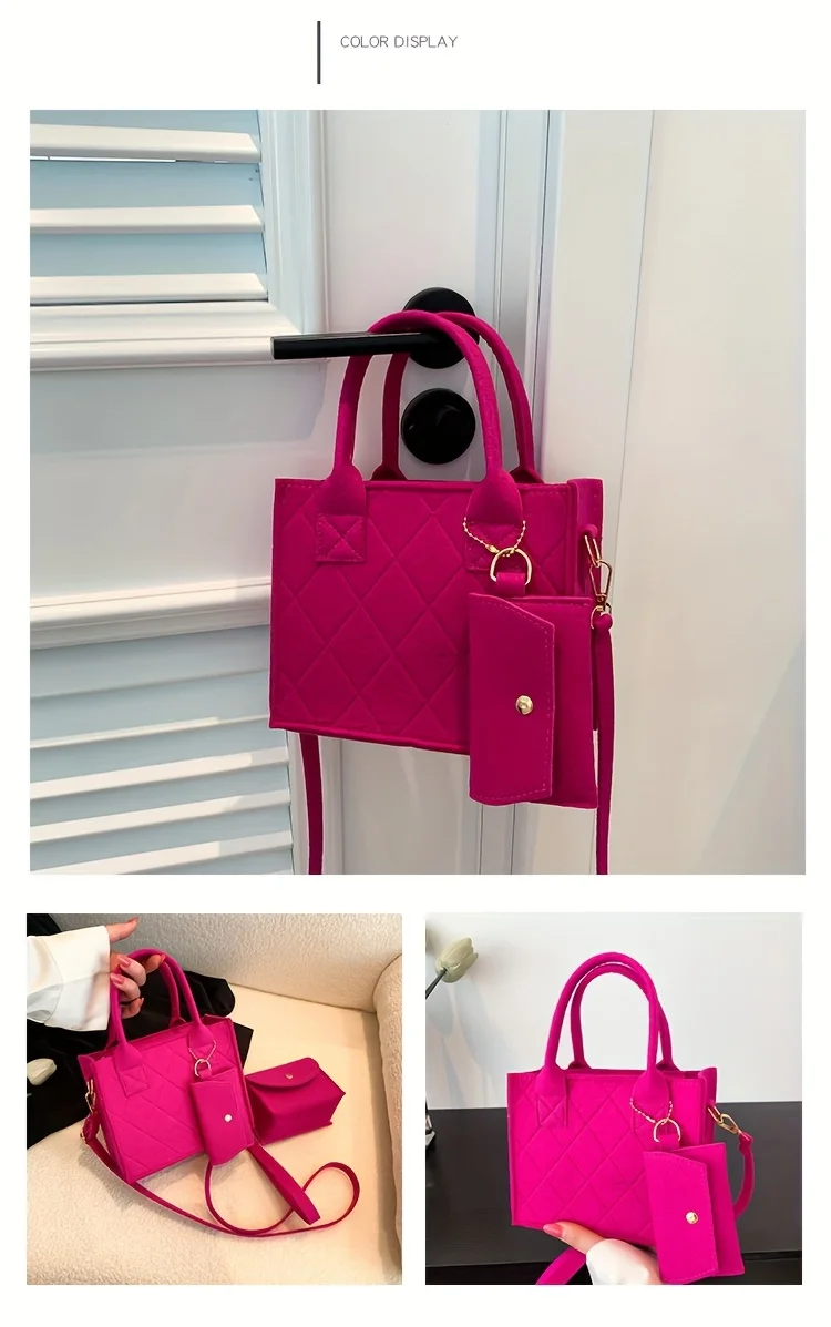 3pcs/set Embossed Women's Handbag Stylish Crossbody Bag Clutch and Wallet, Solid Color Square Shoulder Bag, Fabric for Daily Use