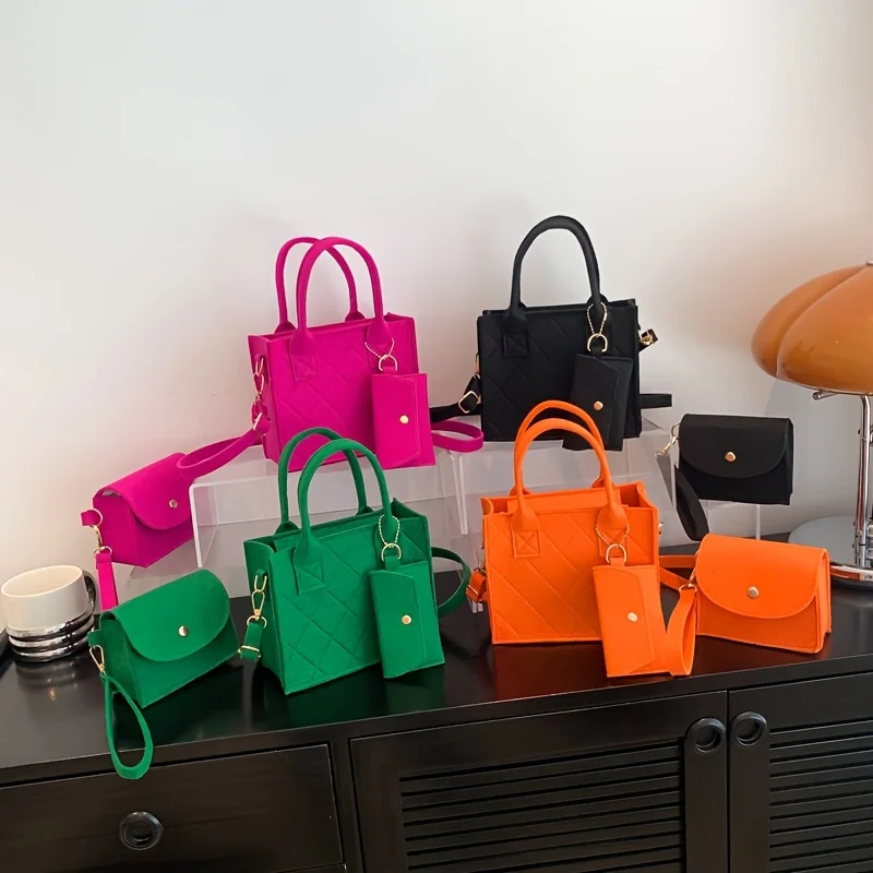 3pcs/set Embossed Women's Handbag Stylish Crossbody Bag Clutch and Wallet, Solid Color Square Shoulder Bag, Fabric for Daily Use