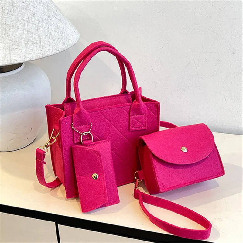 3pcs/set Embossed Women's Handbag Stylish Crossbody Bag Clutch and Wallet, Solid Color Square Shoulder Bag, Fabric for Daily Use